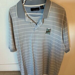 Greg Norman Indy Brickyard Men's Light Blue Striped Polo Shirt